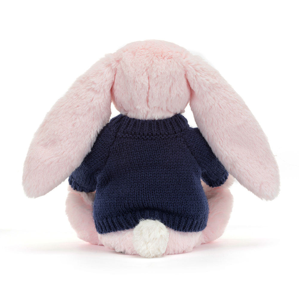 Bashful Pink Bunny with Personalized Navy Jumper | Jellycat