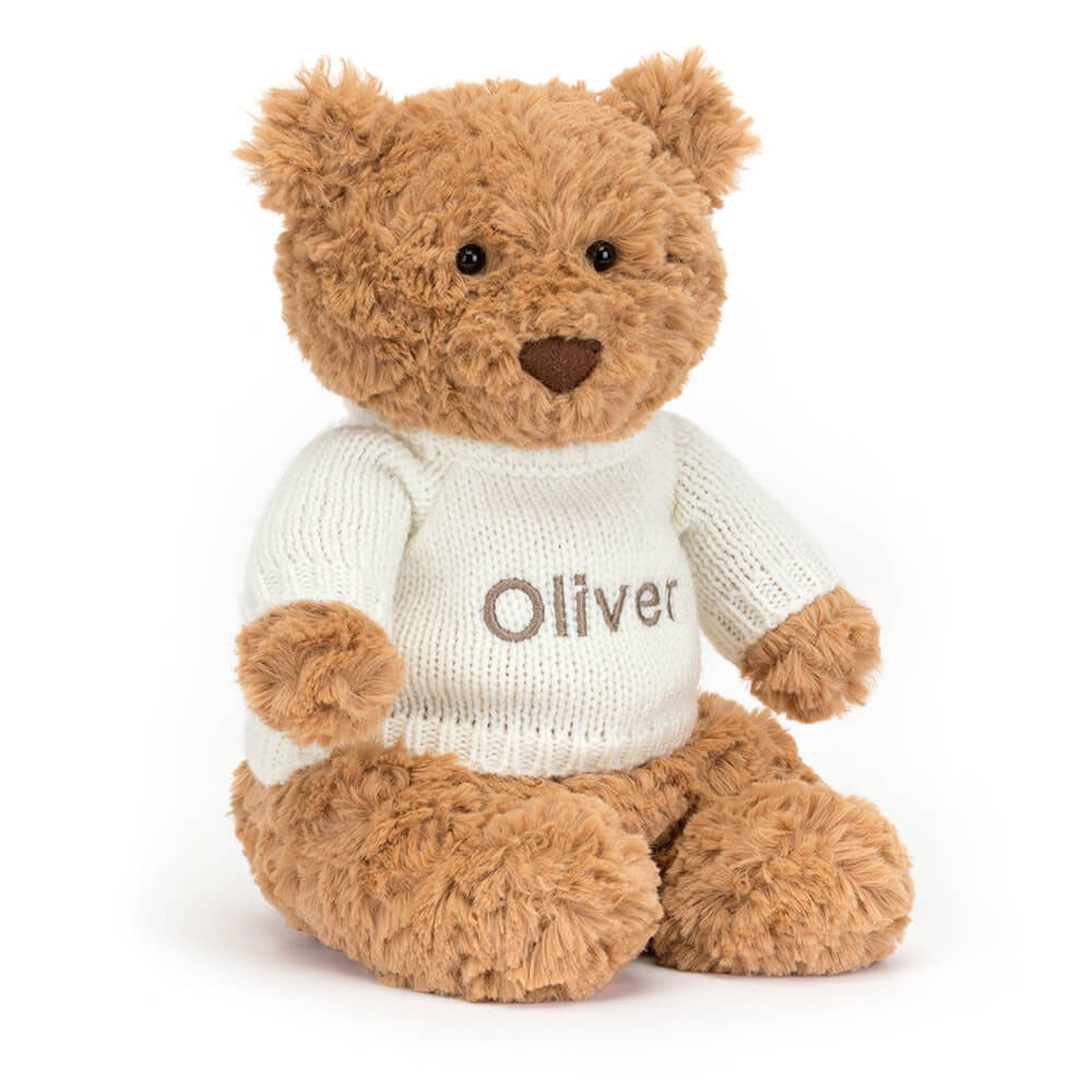 Bartholomew Bear with Personalized Cream Jumper | Jellycat
