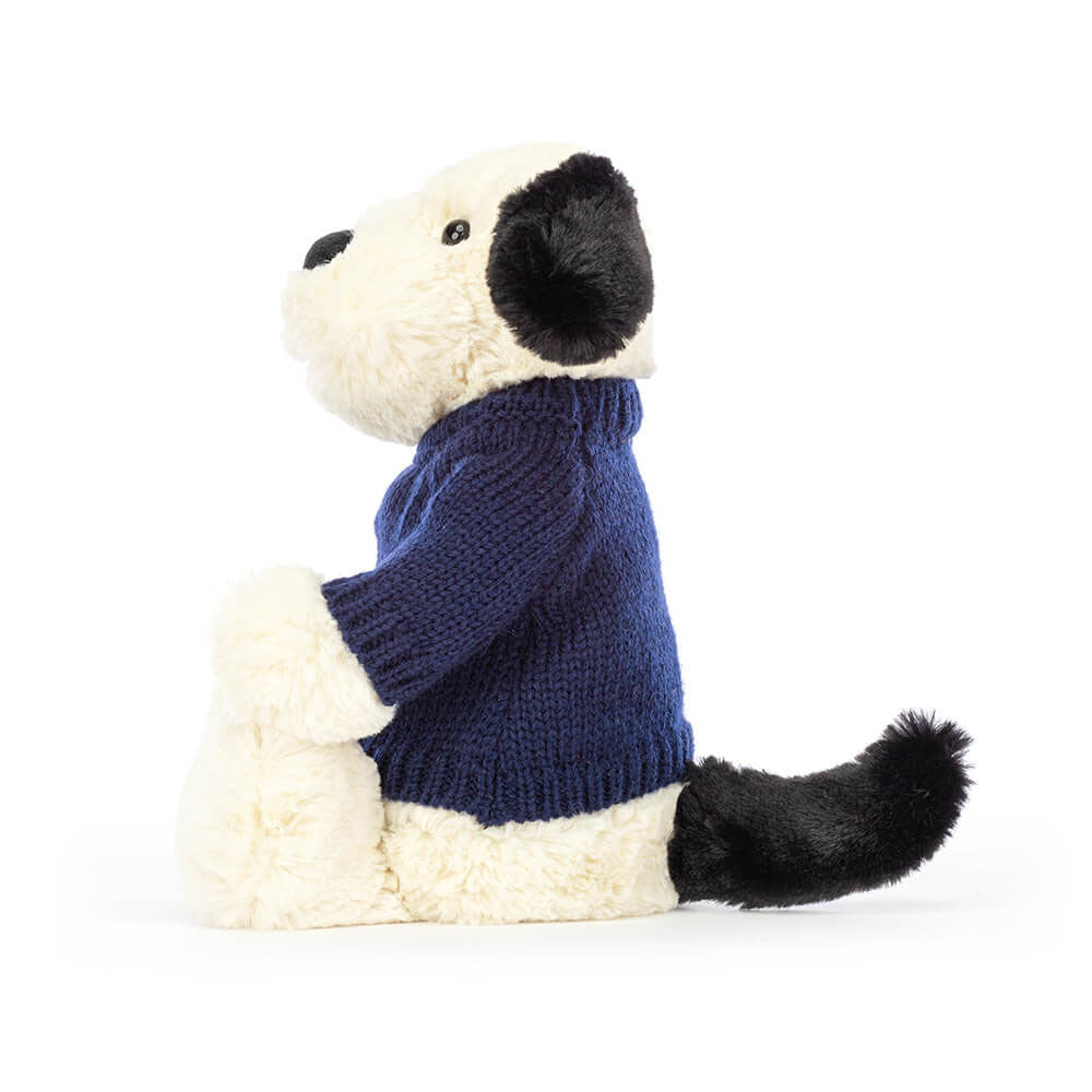 Bashful Black & Cream Puppy with Personalized Navy Jumper | Jellycat