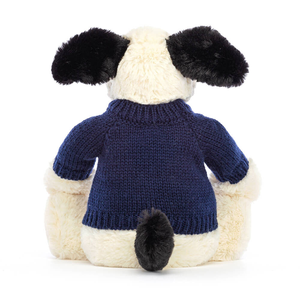 Bashful Black & Cream Puppy with Personalized Navy Jumper | Jellycat
