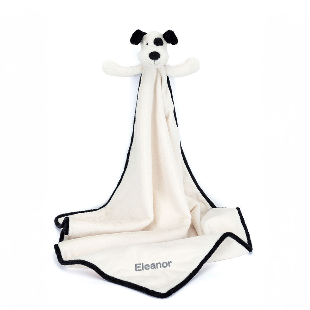 Personalized Bashful Black & Cream Puppy Blankie | Jellycat