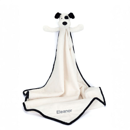 Personalized Bashful Black & Cream Puppy Blankie | Jellycat