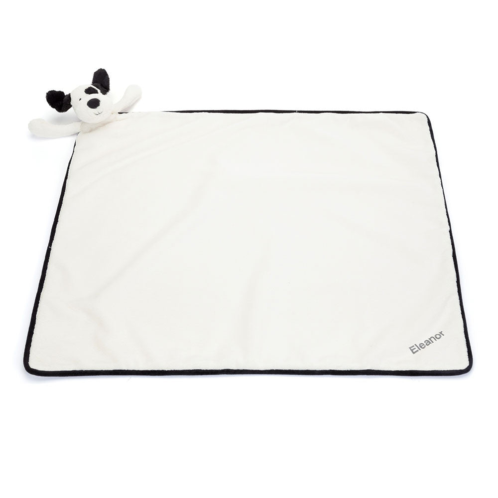 Personalized Bashful Black & Cream Puppy Blankie | Jellycat