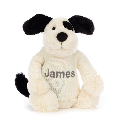 Bashful Black & Cream Puppy with Personalized Cream Jumper | Jellycat