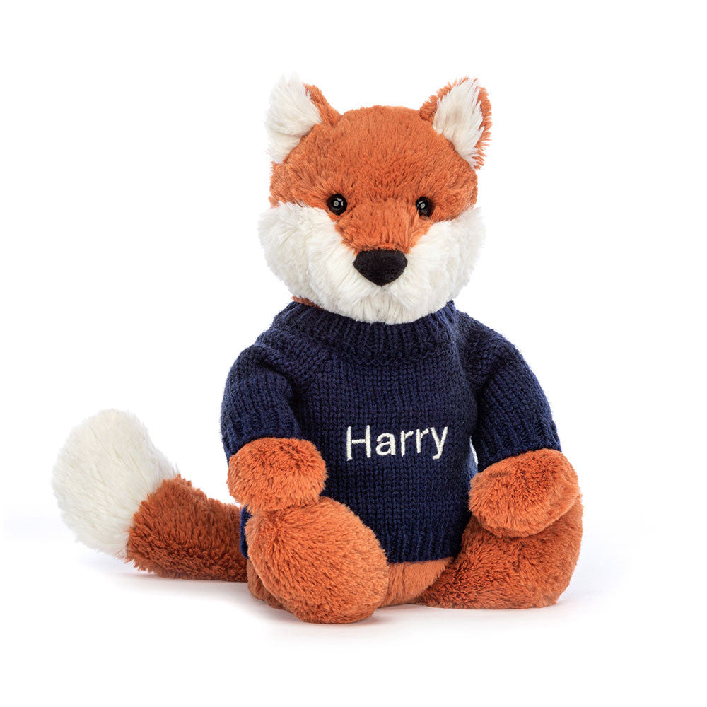 Bashful Fox Cub with Personalized Navy Jumper | Jellycat