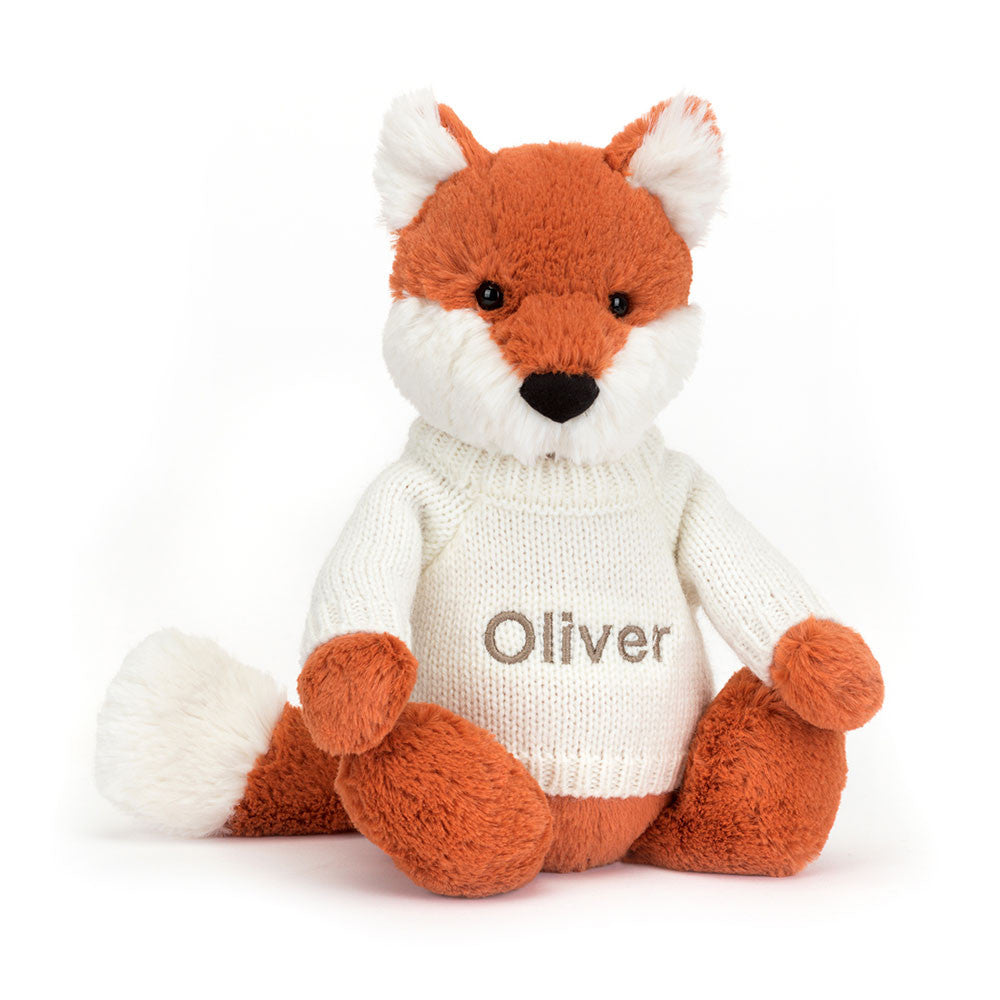 Bashful Fox Cub with Personalized Cream Jumper | Jellycat