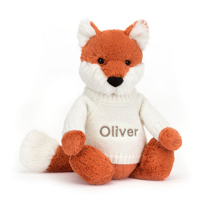 Bashful Fox Cub with Personalized Cream Jumper | Jellycat