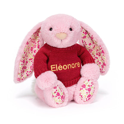 Blushkin Blossom Luxe Bunny with Personalized Red Jumper | Jellycat