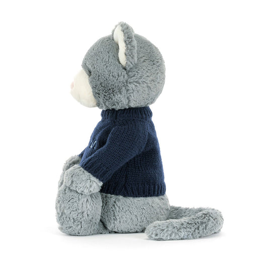 Bashful Kitten with Personalized Navy Jumper | Jellycat