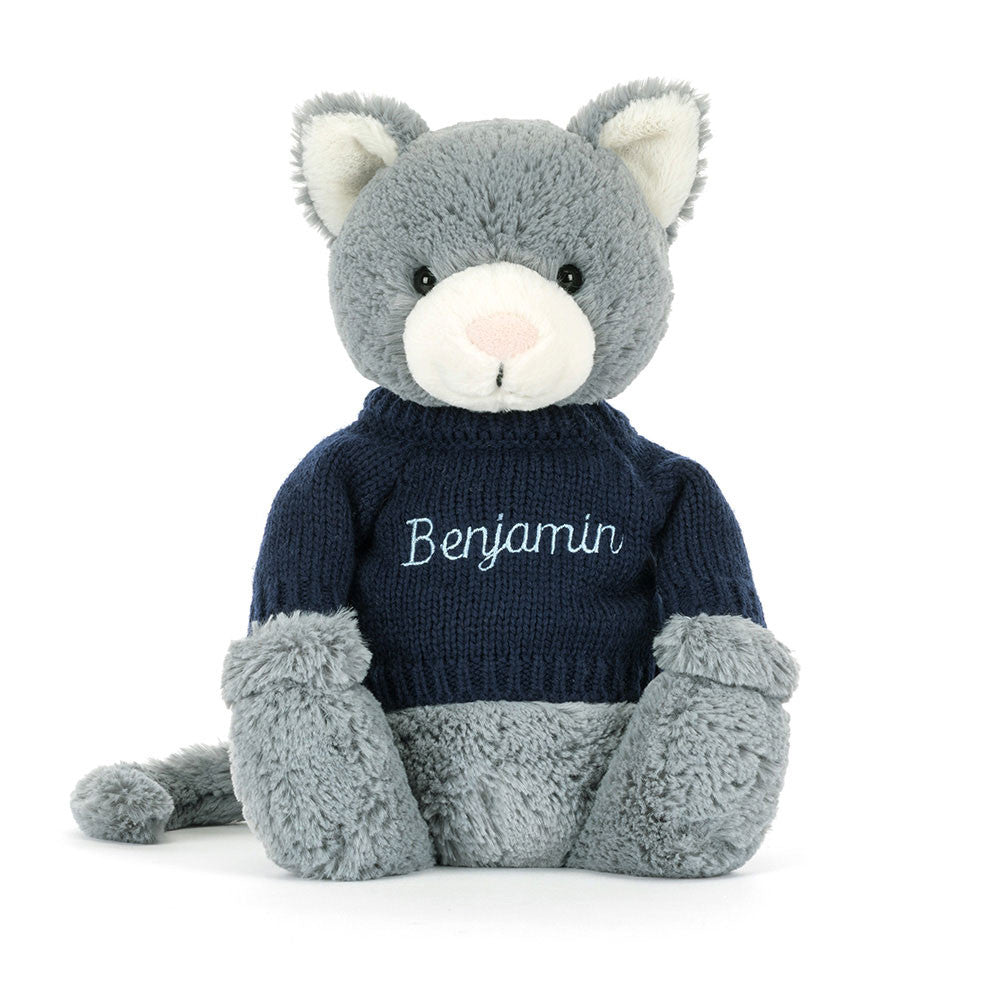 Bashful Kitten with Personalized Navy Jumper | Jellycat