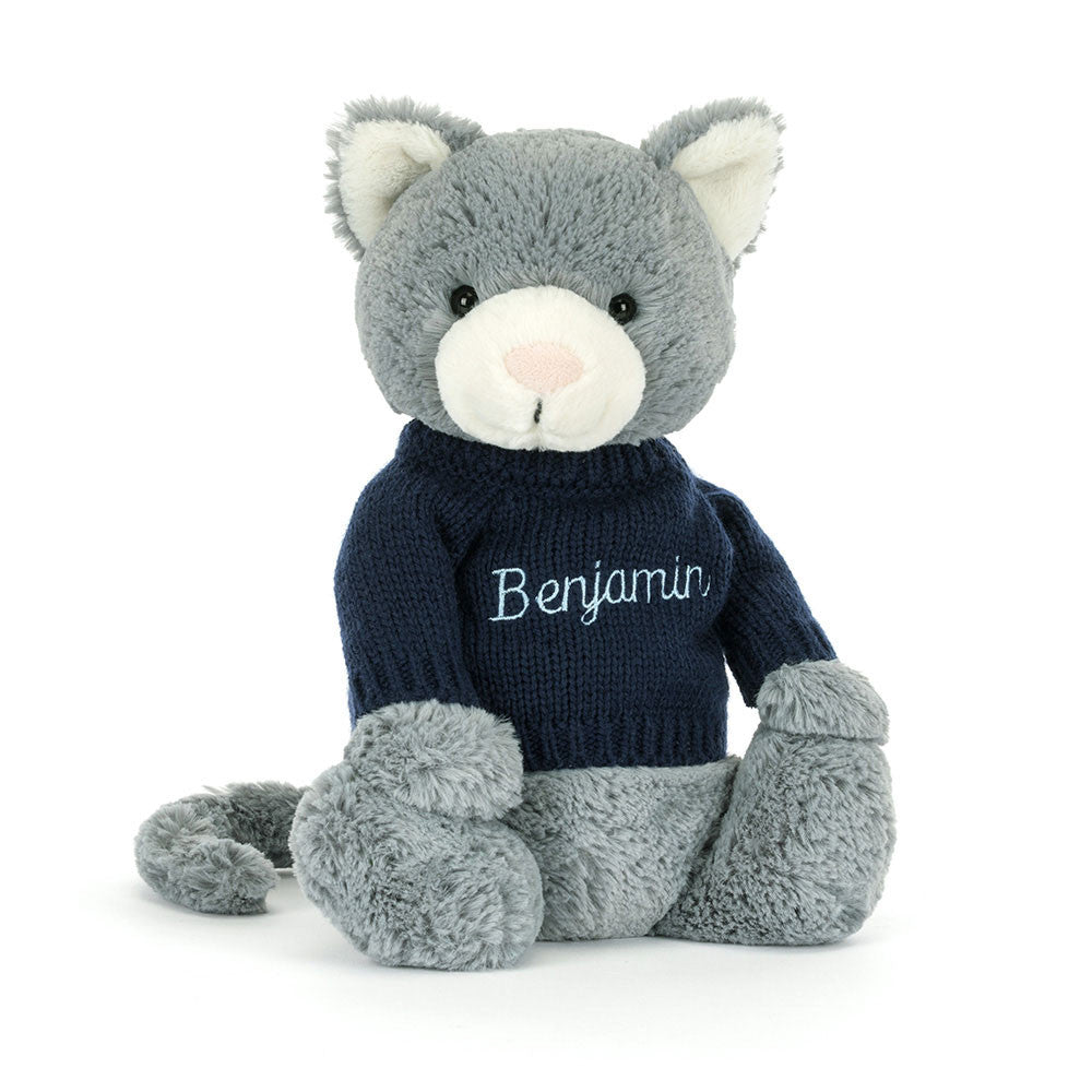 Bashful Kitten with Personalized Navy Jumper | Jellycat