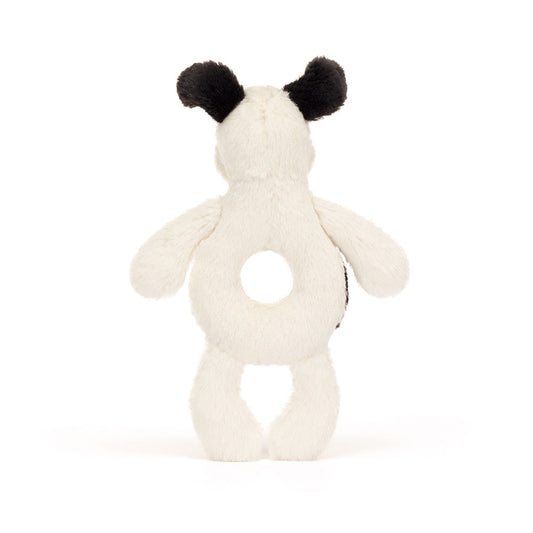 Bashful Black & Cream Puppy Ring Rattle | Jellycat