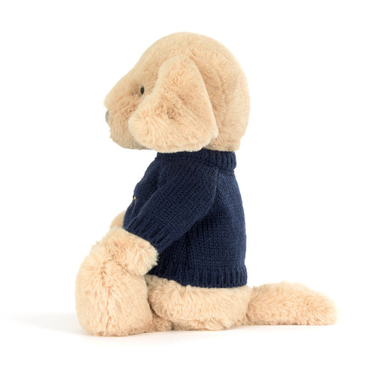 Bashful Luxe Puppy Orlando with Personalized Navy Jumper | Jellycat