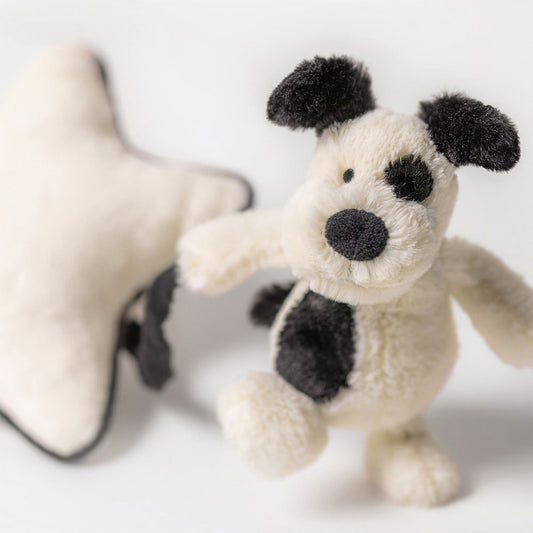 Bashful Black & Cream Puppy Musical Pull | Jellycat