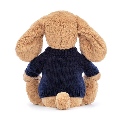 Bashful Toffee Puppy with Personalized Navy Jumper | Jellycat