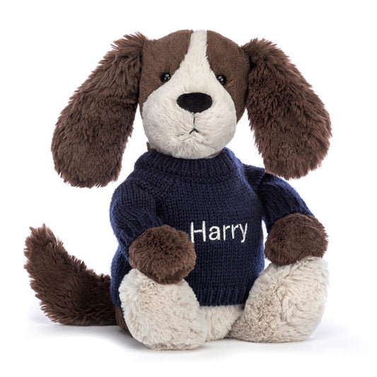 Bashful Fudge Puppy with Personalized Navy Jumper | Jellycat