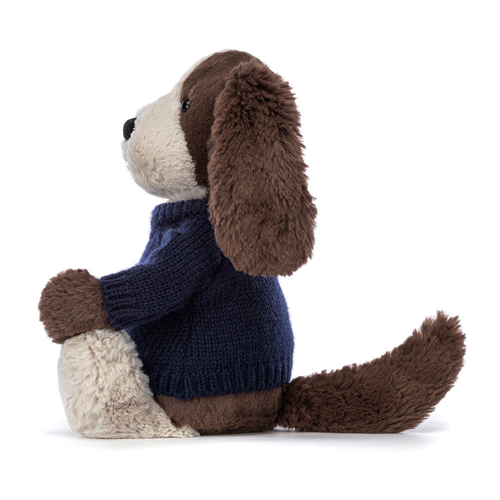 Bashful Fudge Puppy with Personalized Navy Jumper | Jellycat