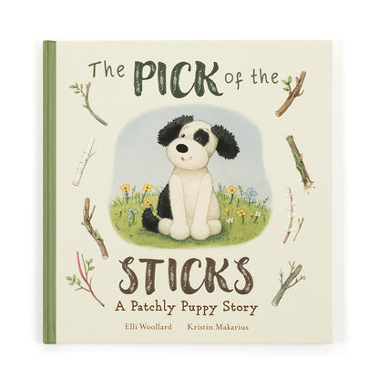 The Pick of the Sticks Book and Bashful Black & Cream Puppy Medium | Jellycat