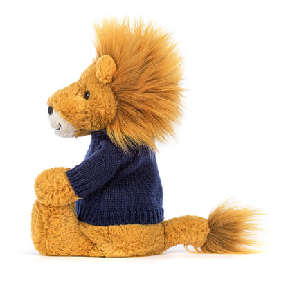 Bashful Lion with Personalized Navy Jumper | Jellycat