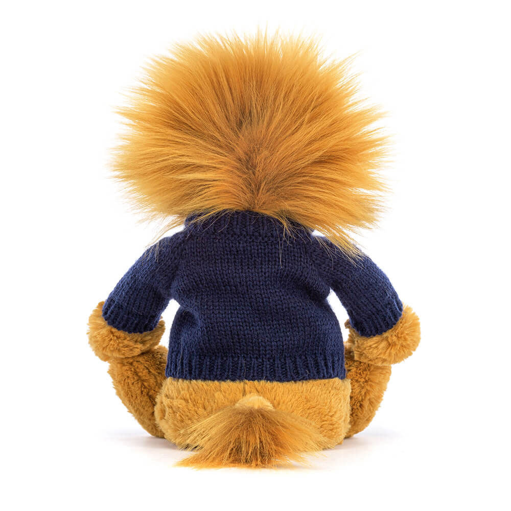 Bashful Lion with Personalized Navy Jumper | Jellycat