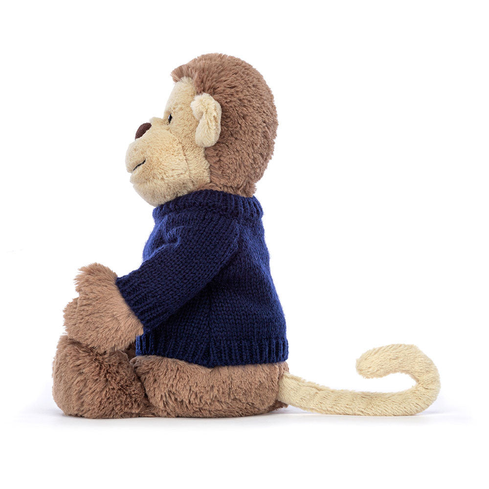 Bashful Monkey with Personalized Navy Jumper | Jellycat