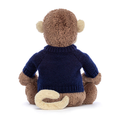 Bashful Monkey with Personalized Navy Jumper | Jellycat