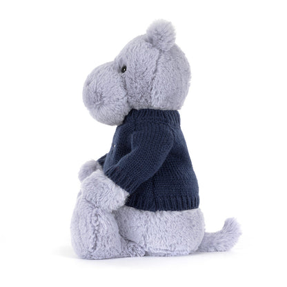 Bashful Hippo with Personalized Navy Jumper | Jellycat
