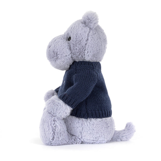 Bashful Hippo with Personalized Navy Jumper | Jellycat