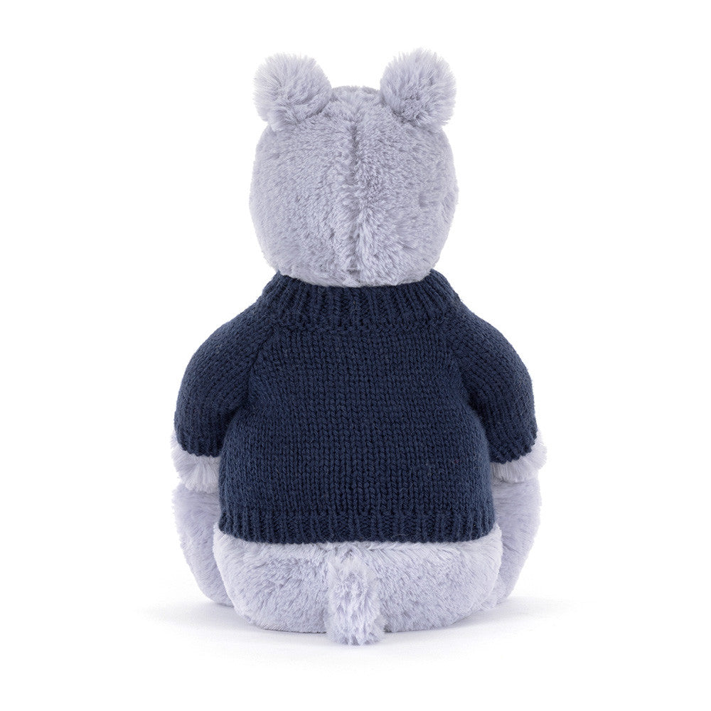Bashful Hippo with Personalized Navy Jumper | Jellycat