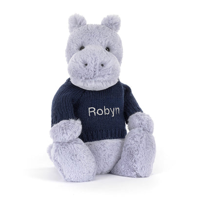 Bashful Hippo with Personalized Navy Jumper | Jellycat