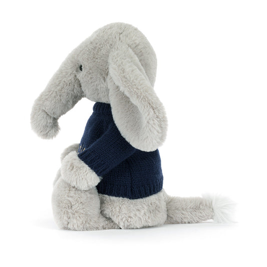 Bashful Luxe Elephant Thuddeus with Personalized Navy Jumper | Jellycat