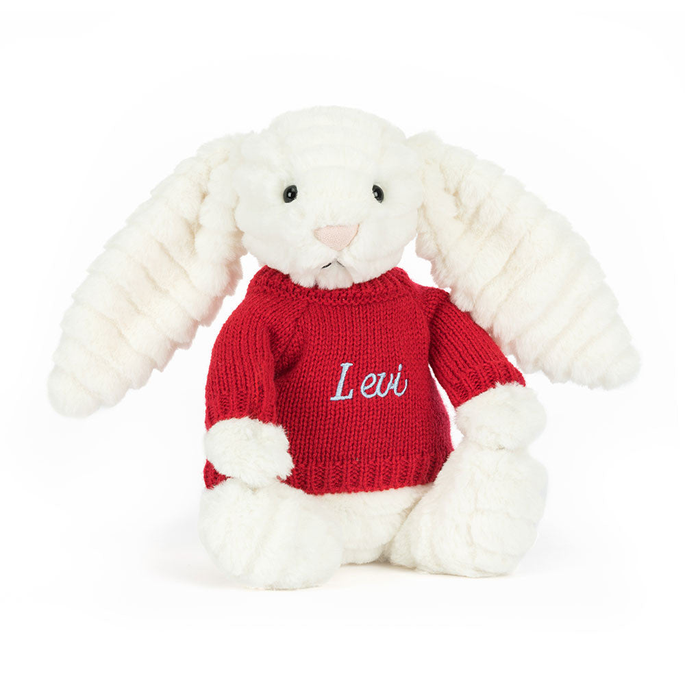 Bashful Luxe Bunny Nimbus with Personalized Red Jumper | Jellycat