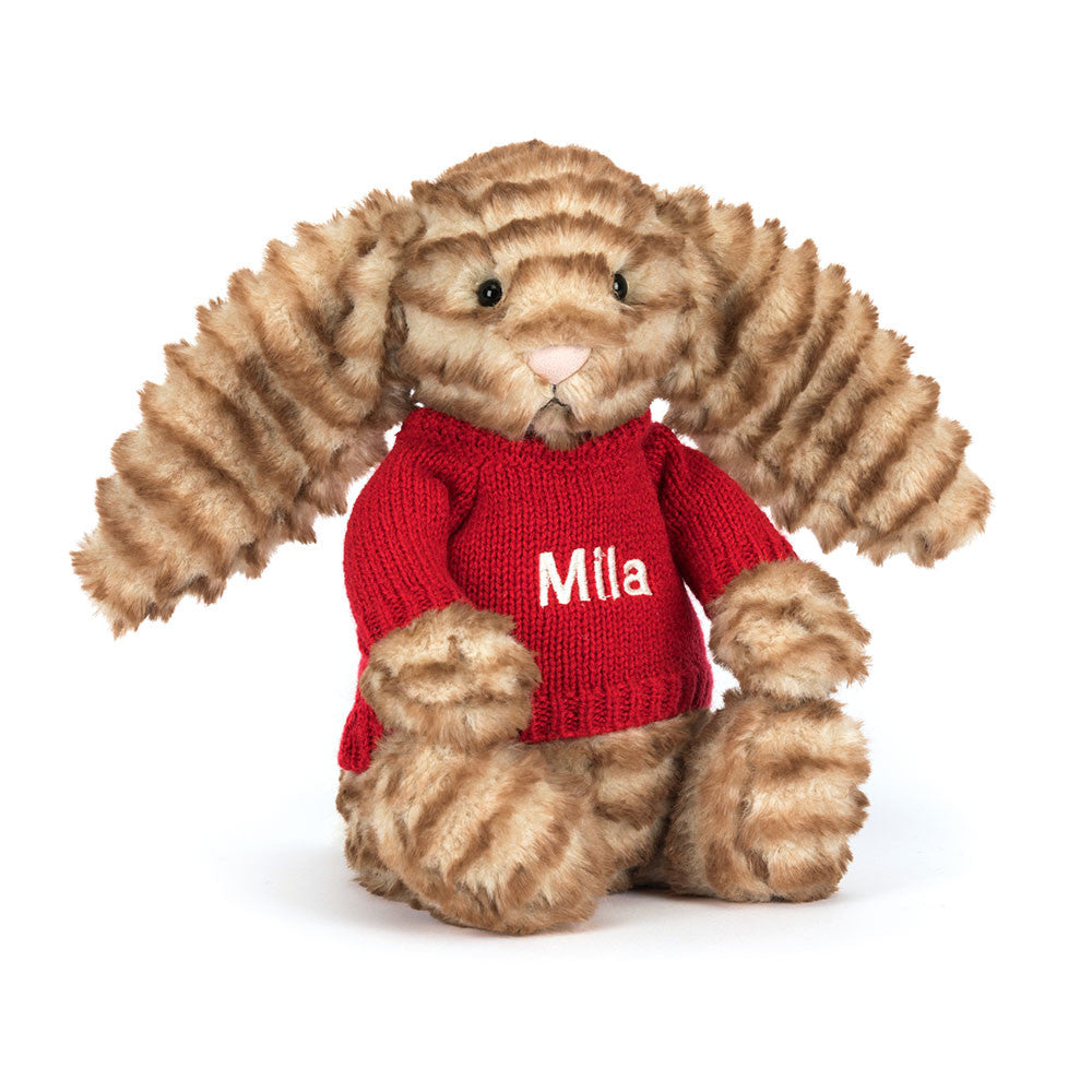Bashful Luxe Bunny Juniper with Personalized Red Jumper | Jellycat