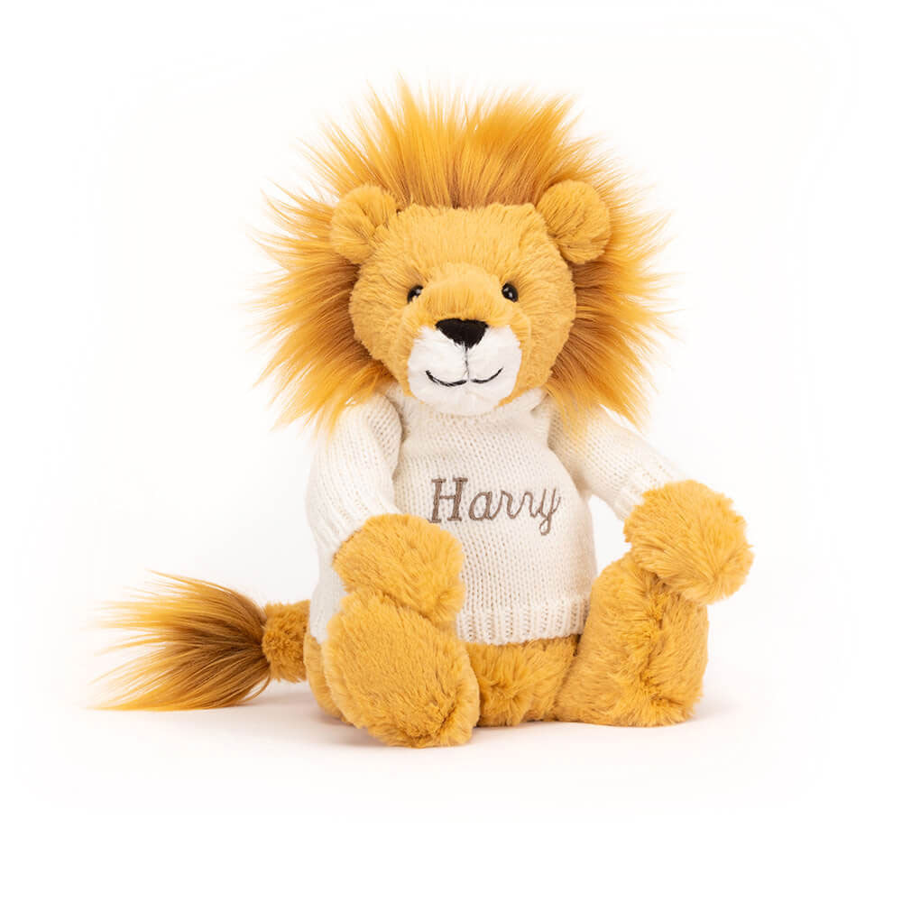 Bashful Lion with Personalized Cream Jumper | Jellycat