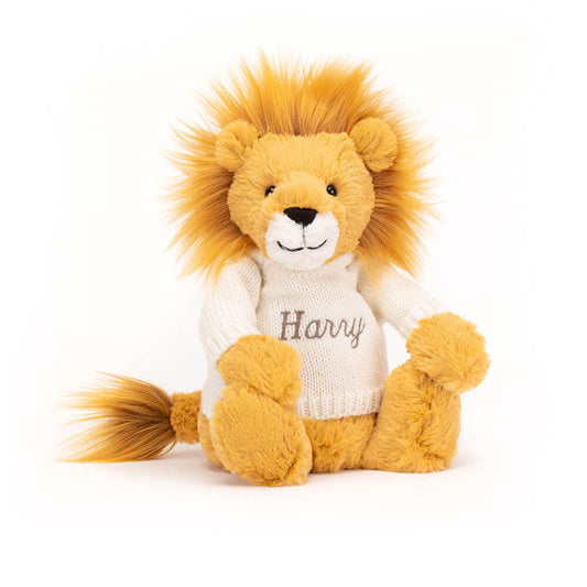 Bashful Lion with Personalized Cream Jumper | Jellycat