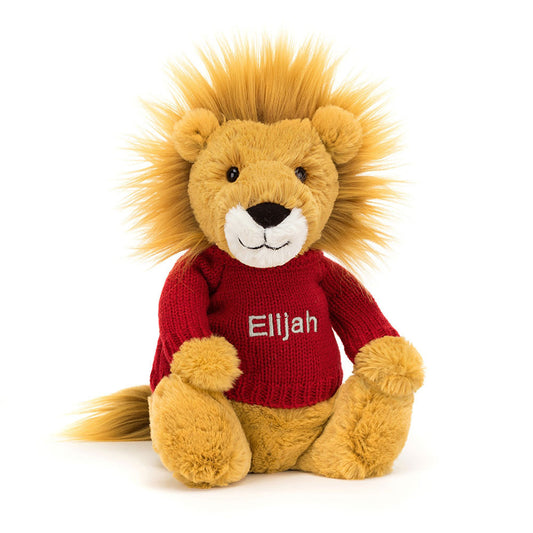Bashful Lion with Personalized Red Jumper | Jellycat