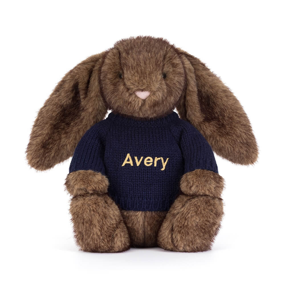 Hoppleston Luxe Bunny with Personalized Navy Jumper | Jellycat