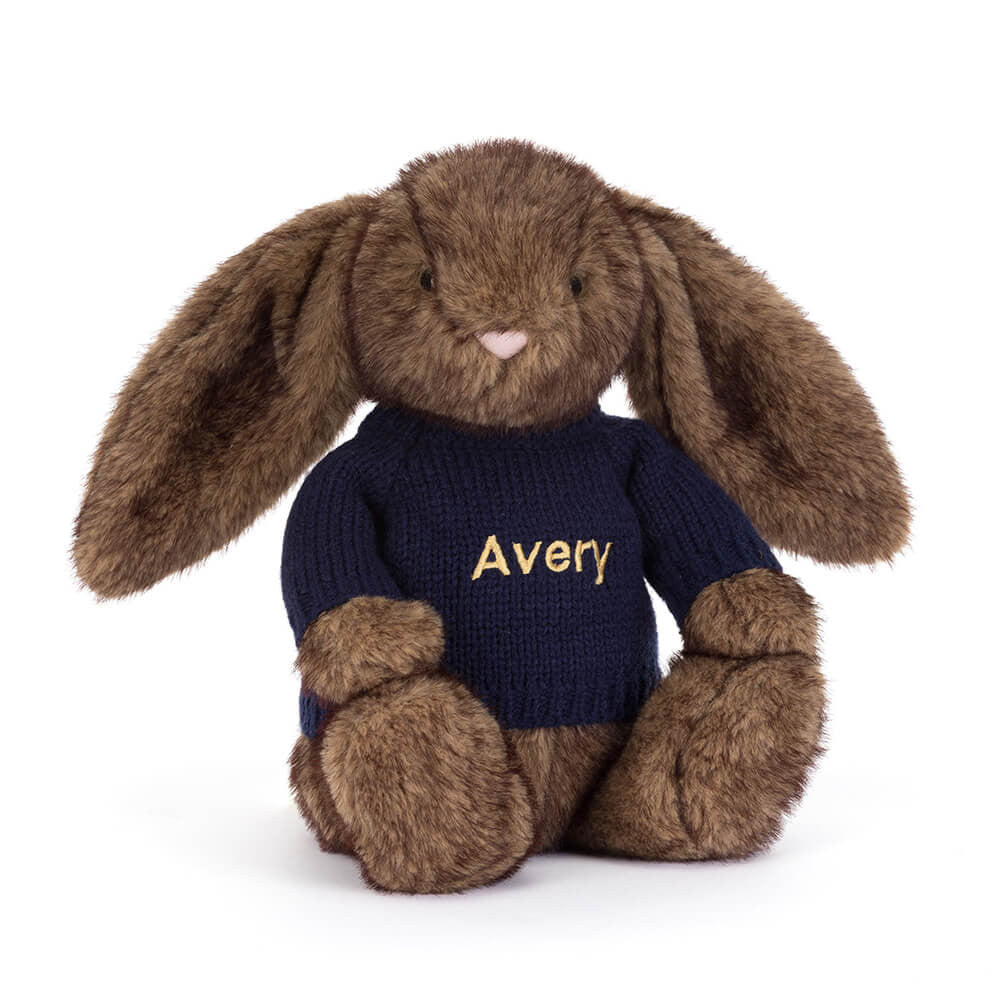 Hoppleston Luxe Bunny with Personalized Navy Jumper | Jellycat