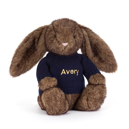 Hoppleston Luxe Bunny with Personalized Navy Jumper | Jellycat