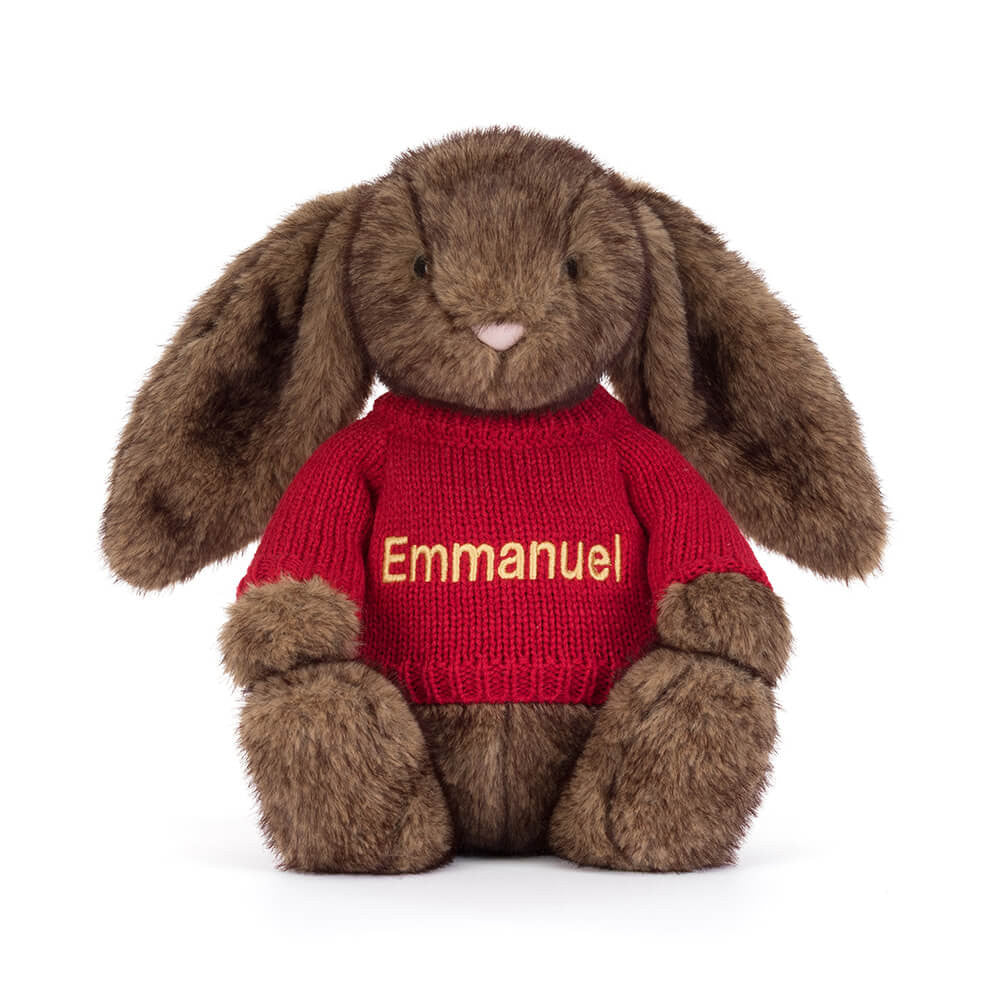 Hoppleston Luxe Bunny with Personalized Red Jumper | Jellycat