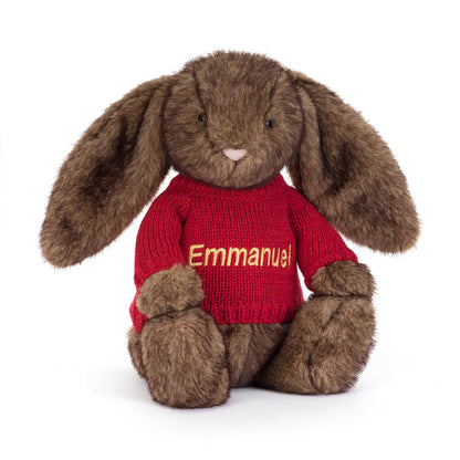 Hoppleston Luxe Bunny with Personalized Red Jumper | Jellycat