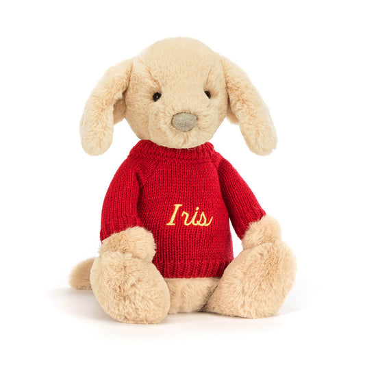 Bashful Luxe Puppy Orlando with Personalized Red Jumper | Jellycat