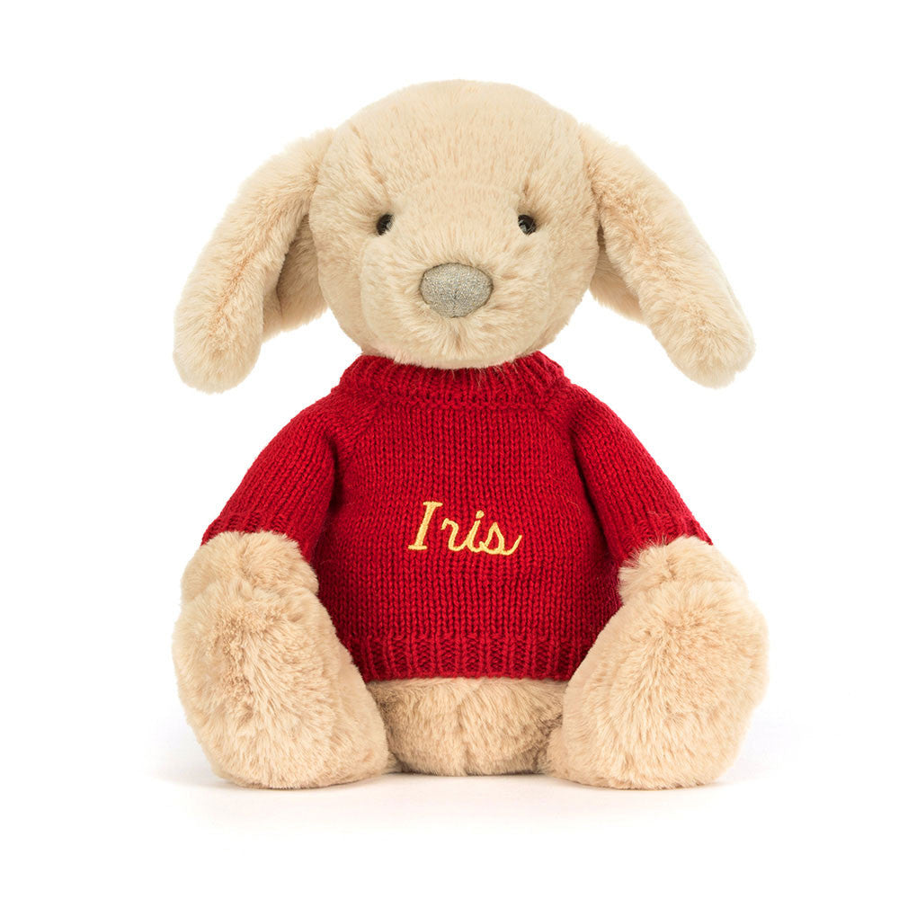 Bashful Luxe Puppy Orlando with Personalized Red Jumper | Jellycat
