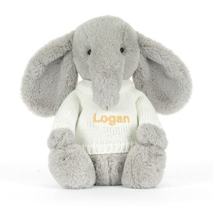 Bashful Luxe Elephant Thuddeus with Personalized Cream Jumper | Jellycat