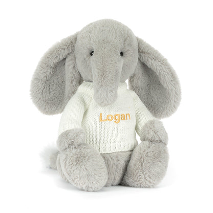 Bashful Luxe Elephant Thuddeus with Personalized Cream Jumper | Jellycat