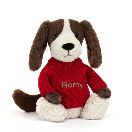 Bashful Fudge Puppy with Personalized Red Jumper | Jellycat