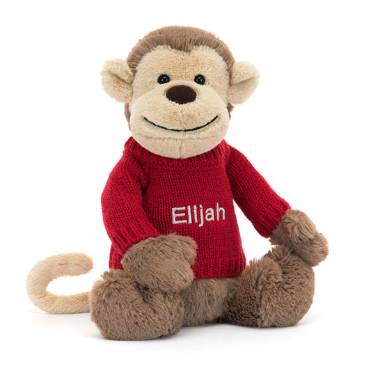 Bashful Monkey with Personalized Red Jumper | Jellycat