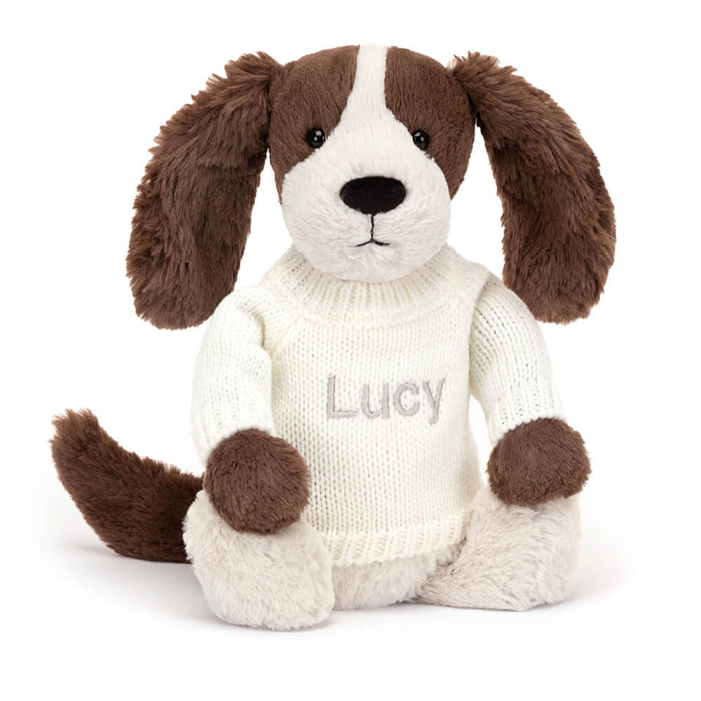 Bashful Fudge Puppy with Personalized Cream Jumper | Jellycat