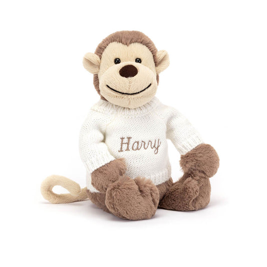 Bashful Monkey with Personalized Cream Jumper | Jellycat