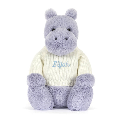 Bashful Hippo with Personalized Cream Jumper | Jellycat